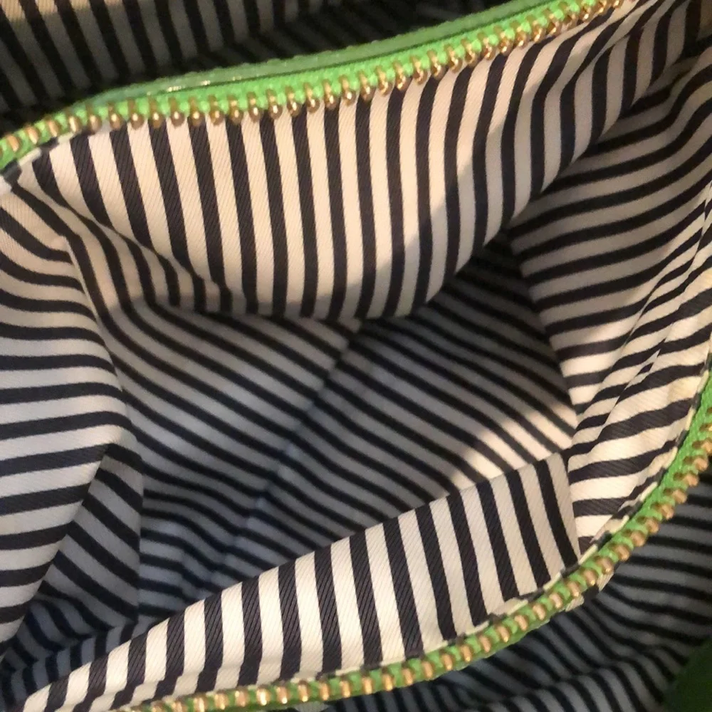KATE SPADE Lime Green Embossed Ostrich Leather Oversized Tote w Silver Hardware